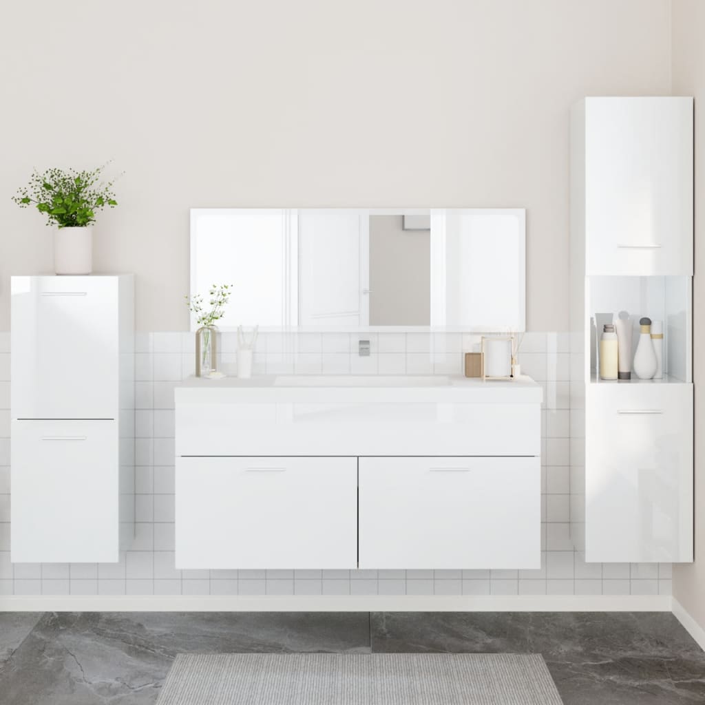 Vetonek Juego muebles de baño 4 pzas madera contrachapada blanco brillo