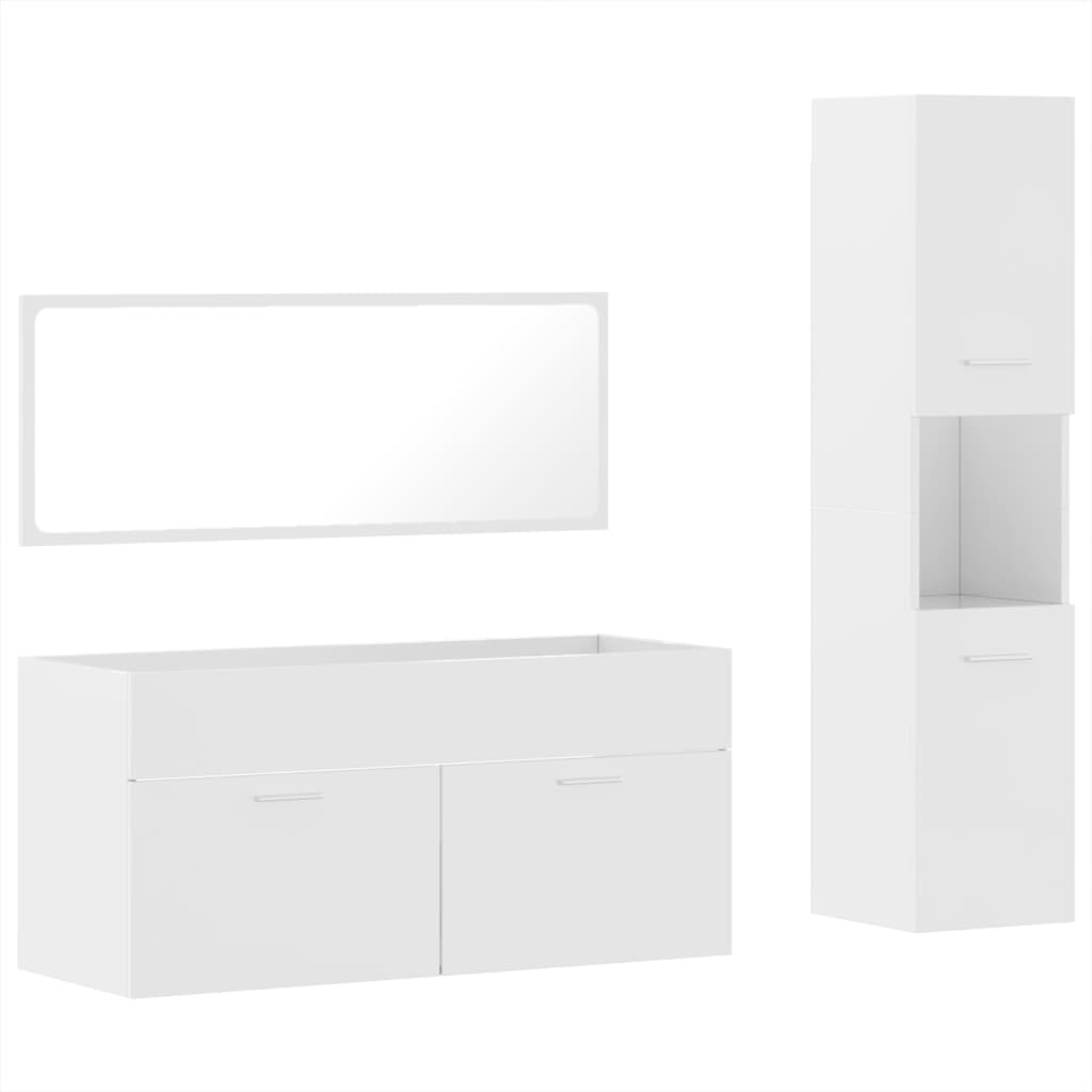 Set muebles de baño 3 piezas madera contrachapada blanco brillo