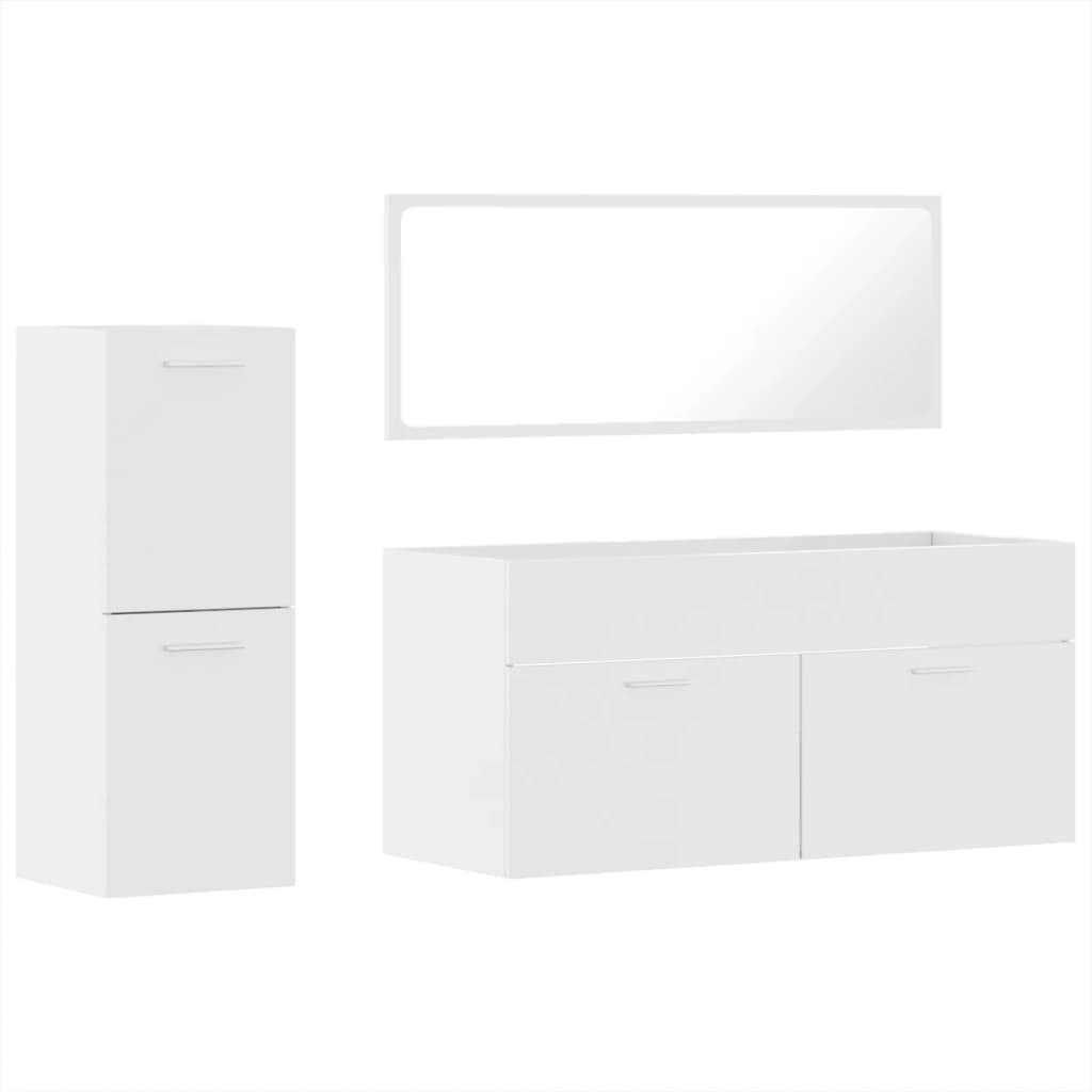 Set muebles de baño 3 piezas madera contrachapada blanco brillo