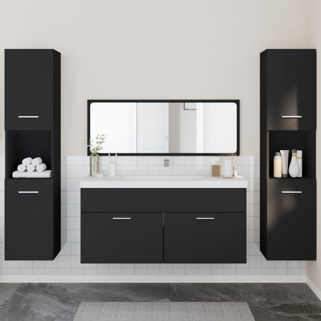 Vetonek Juego de muebles de baño 4 pzas madera contrachapada negro