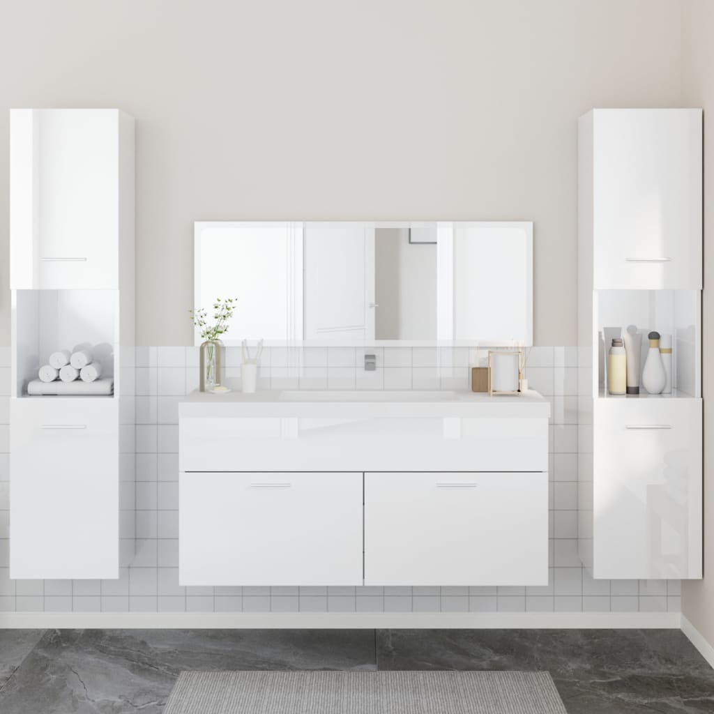 Vetonek Juego muebles de baño 4 pzas madera contrachapada blanco brillo