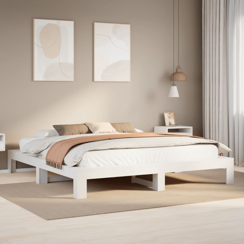 Vetonek Estructura de cama sin colchón madera maciza blanca 200x200 cm