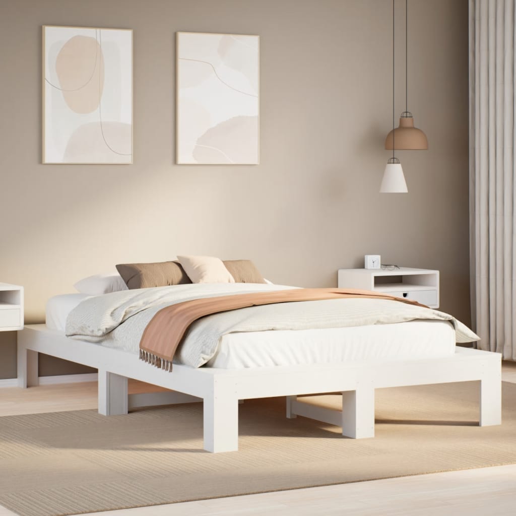 Vetonek Estructura de cama sin colchón madera de pino blanca 120x200 cm