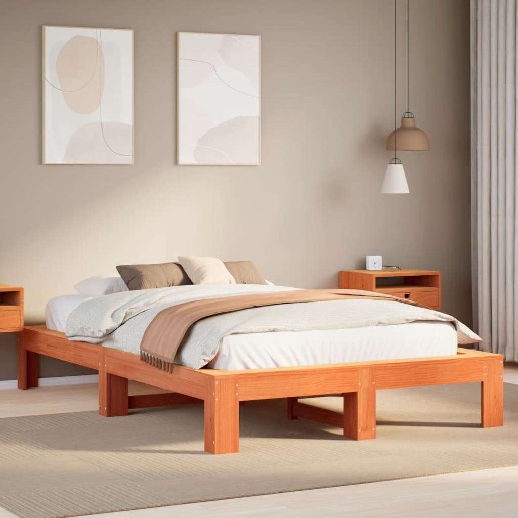 Estructura de cama sin colchón madera maciza marrón 135x190 cm v1880 Vetonek