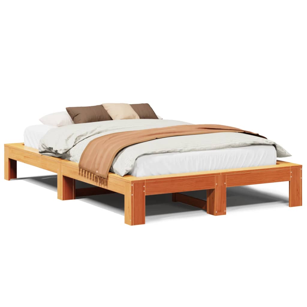 Vetonek Estructura de cama sin colchón madera maciza marrón 120x190 cm