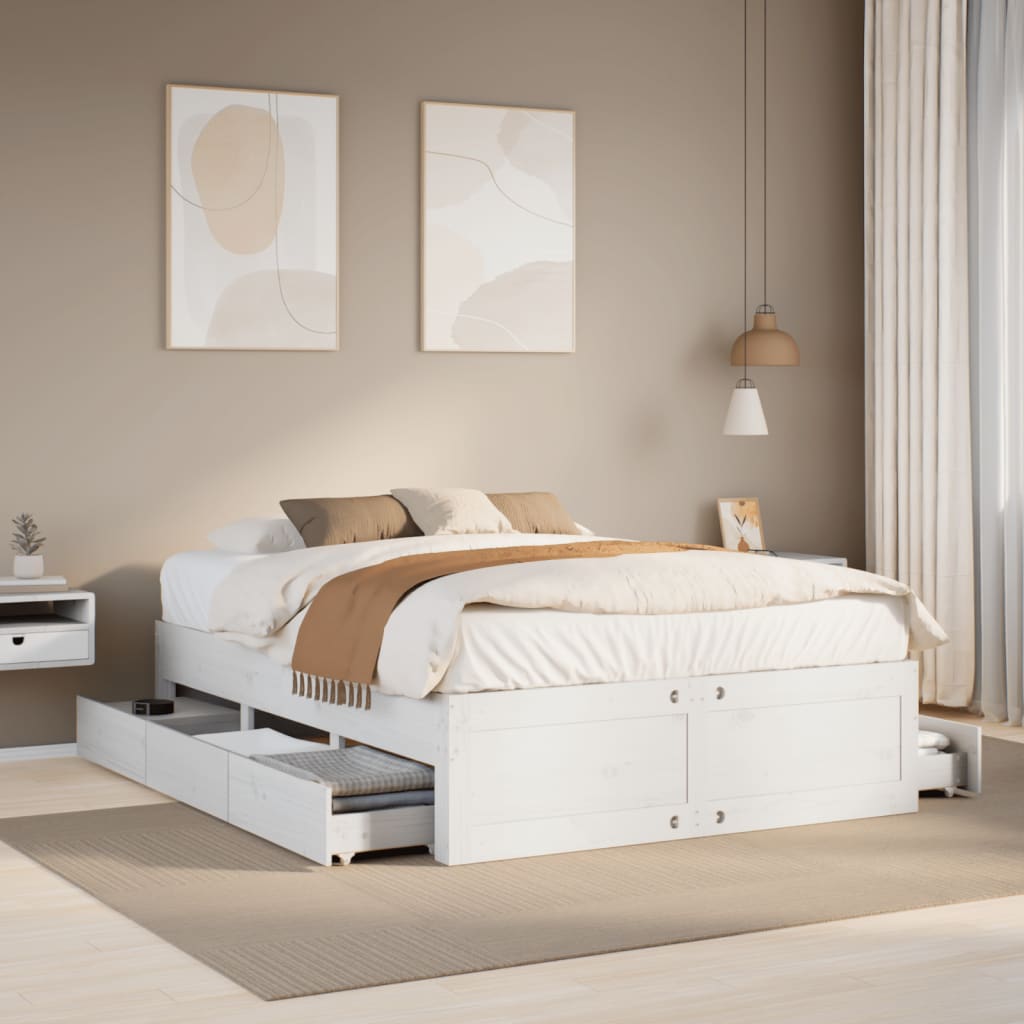 Vetonek Estructura de cama sin colchón madera de pino blanca 140x200 cm