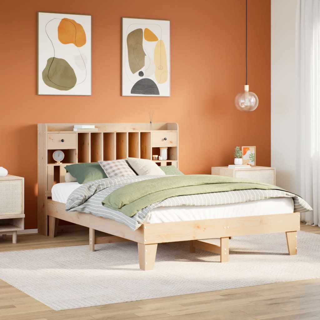 Estructura de cama de madera de pino blanca 140x200 cm en dormitorio acogedor con decoraciones modernas.