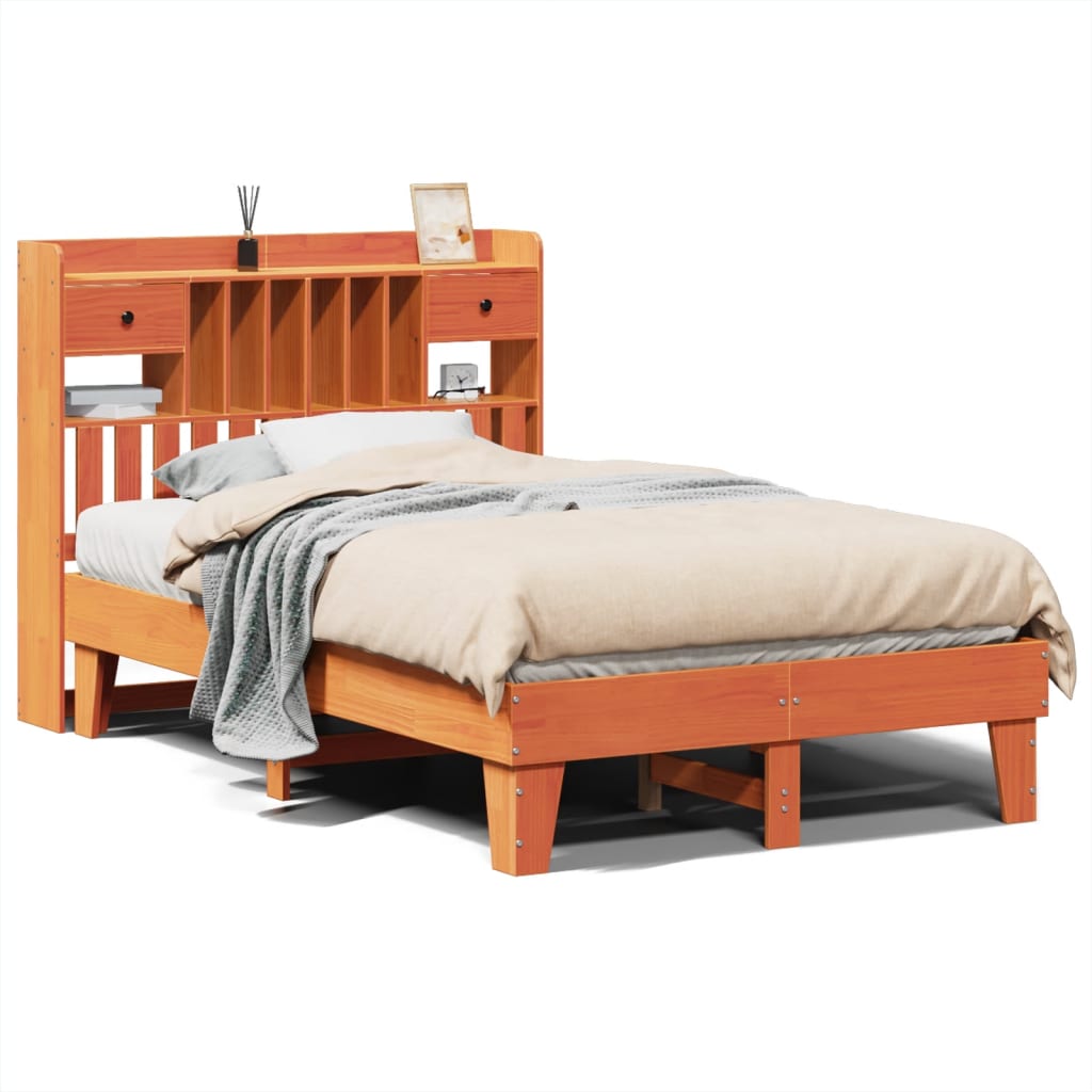 Vetonek Estructura de cama sin colchón madera maciza marrón 135x190 cm