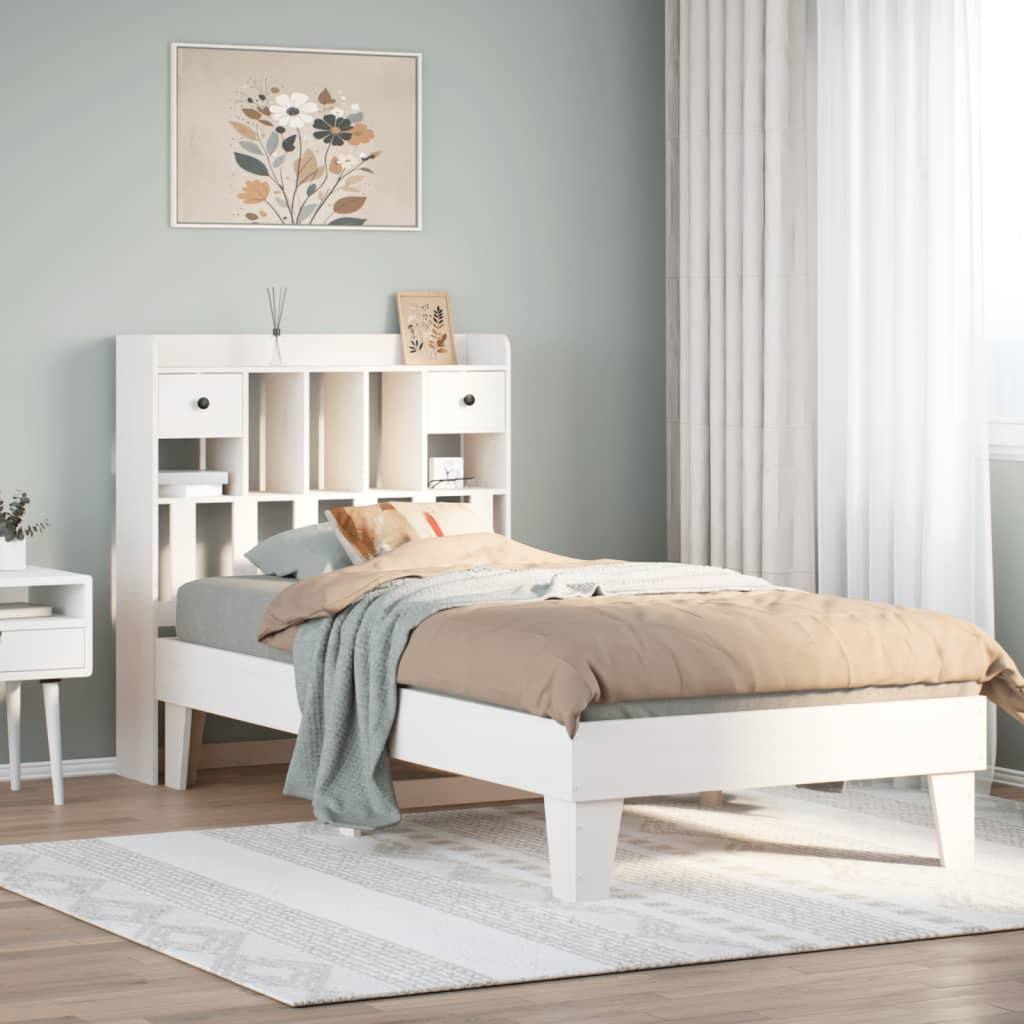 Vetonek Estructura de cama sin colchón madera maciza blanca 75x190 cm