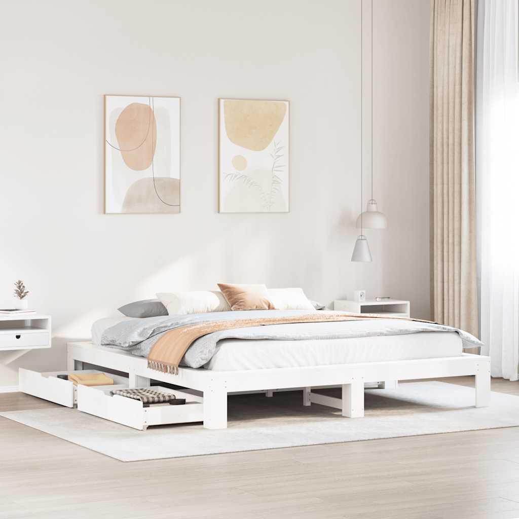 Vetonek Estructura de cama sin colchón madera maciza blanca 200x200 cm