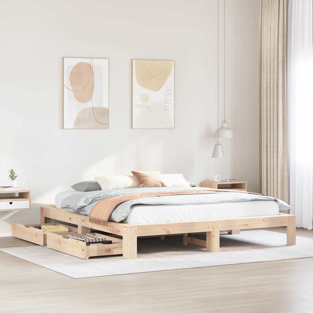 Vetonek Estructura de cama sin colchón madera maciza de pino 180x200 cm