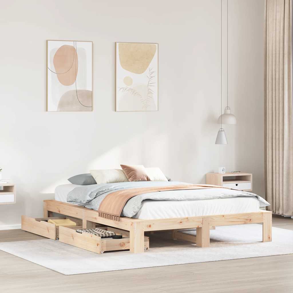 Vetonek Estructura de cama sin colchón madera de pino blanco 150x200 cm