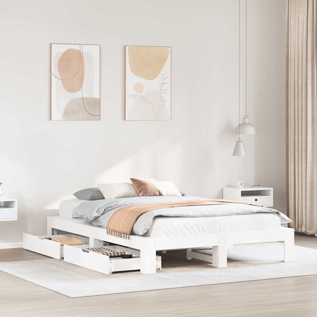 Vetonek Estructura de cama sin colchón madera de pino blanca 140x190 cm