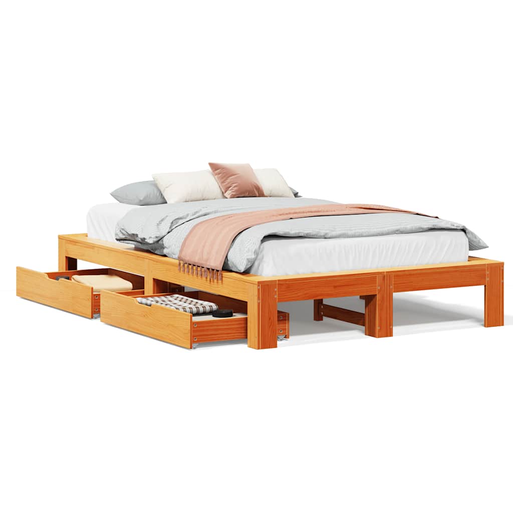 Vetonek Estructura de cama sin colchón madera maciza marrón 135x190 cm