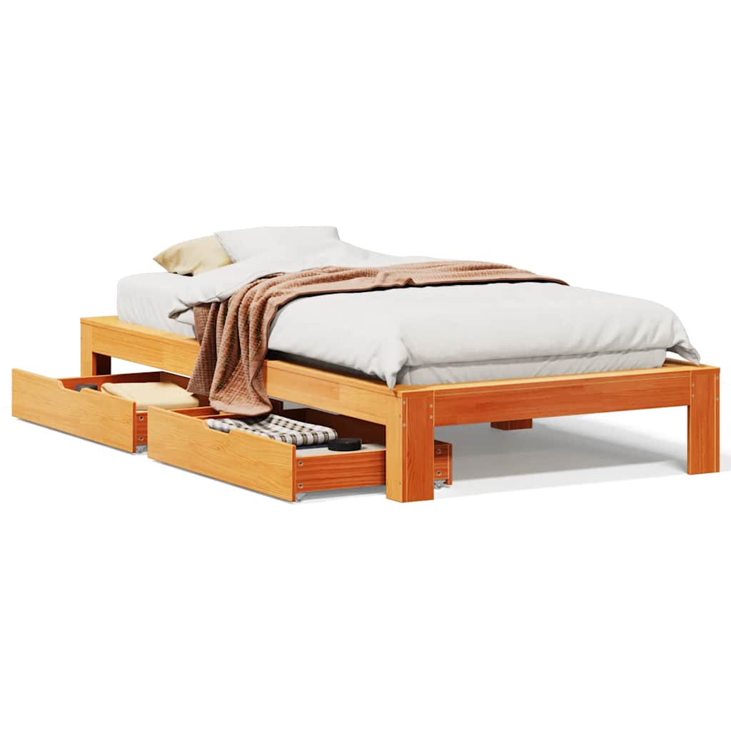 Vetonek Estructura de cama sin colchón madera maciza marrón 90x190 cm