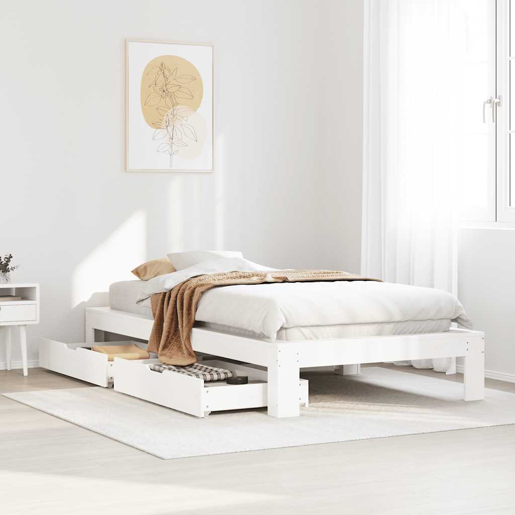 Vetonek Estructura de cama sin colchón madera maciza blanca 75x190 cm