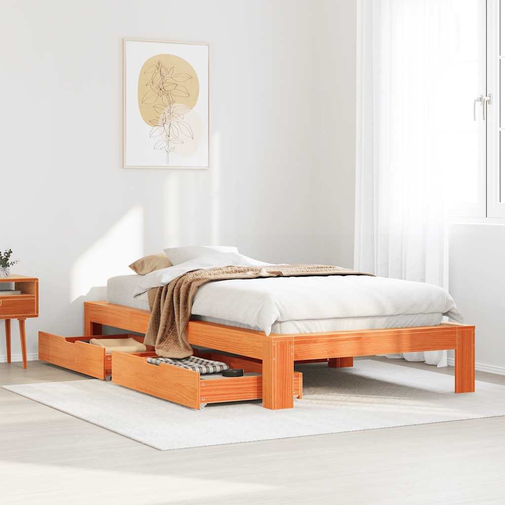 Vetonek Estructura de cama sin colchón madera maciza marrón 75x190 cm