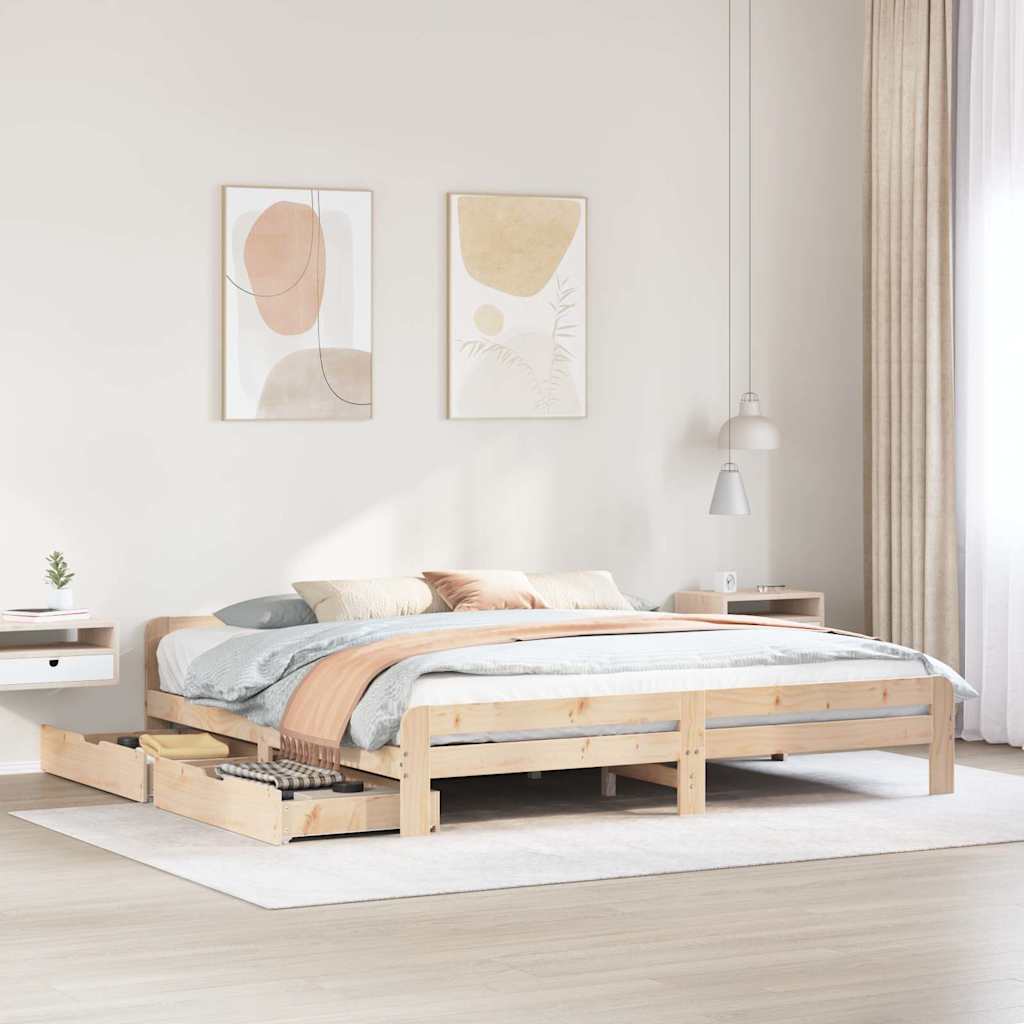 Estructura de cama de madera maciza de pino 200x200 cm en un dormitorio moderno y acogedor.