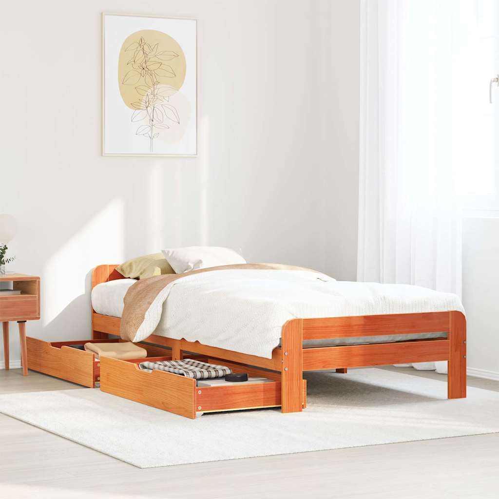 Vetonek Estructura de cama sin colchón madera de pino marrón 90x200 cm