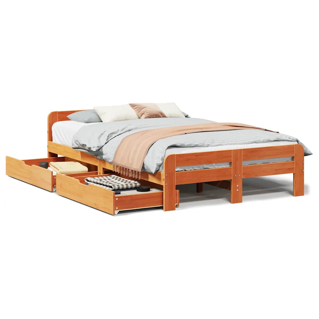 Vetonek Estructura de cama sin colchón madera maciza marrón 135x190 cm