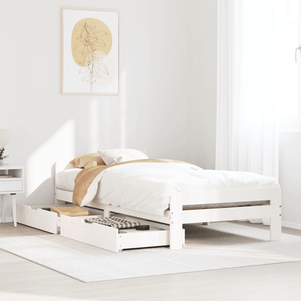 Vetonek Estructura de cama sin colchón madera maciza blanca 75x190 cm