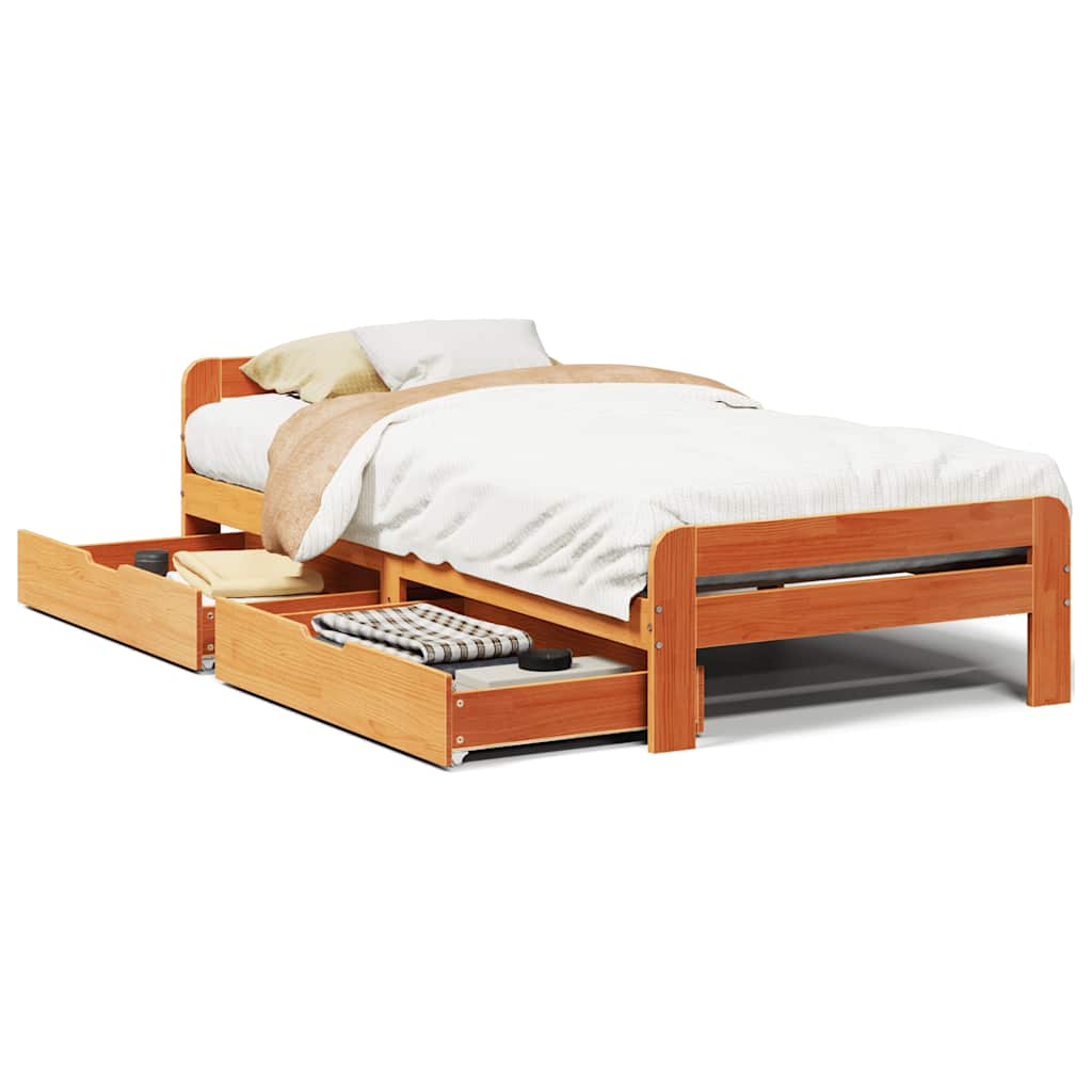 Vetonek Estructura de cama sin colchón madera maciza marrón 75x190 cm