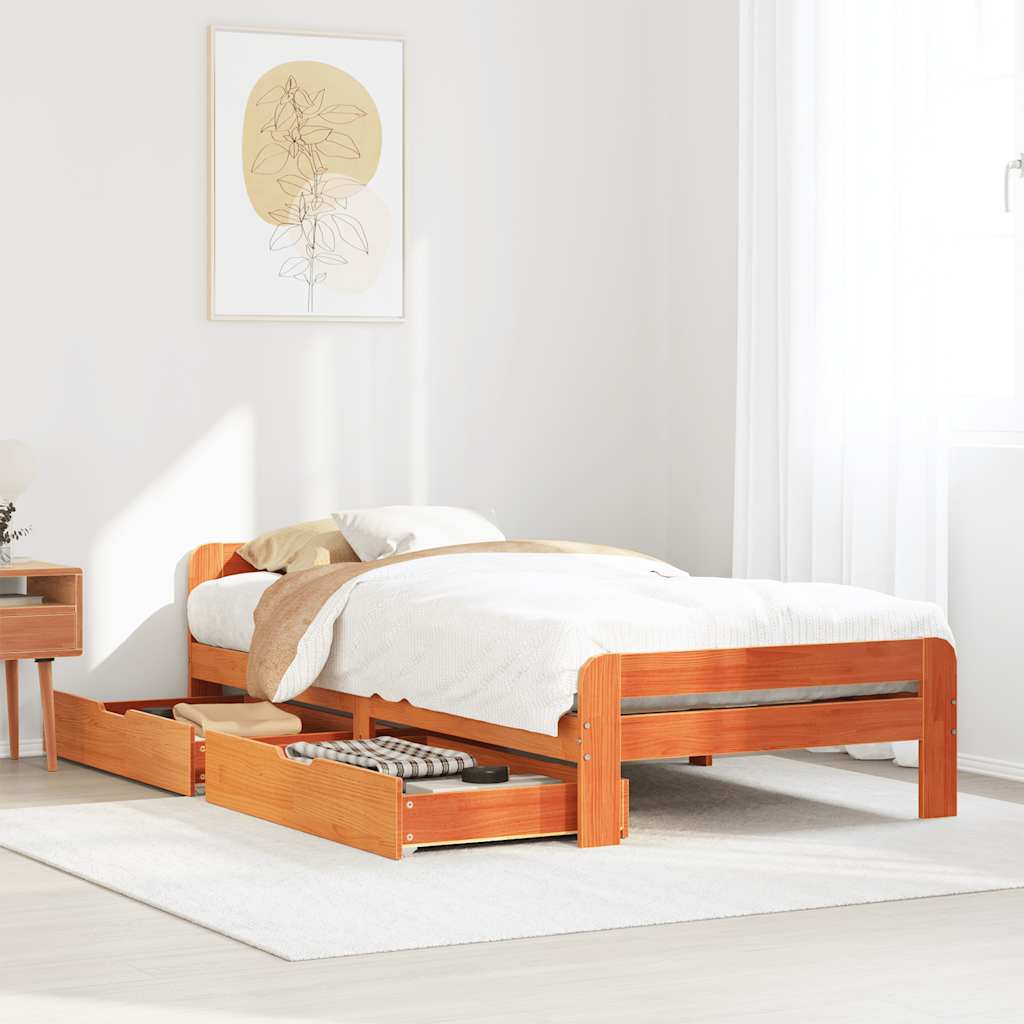 Estructura de cama sin colchón madera maciza marrón 75x190 cm v5031 Vetonek