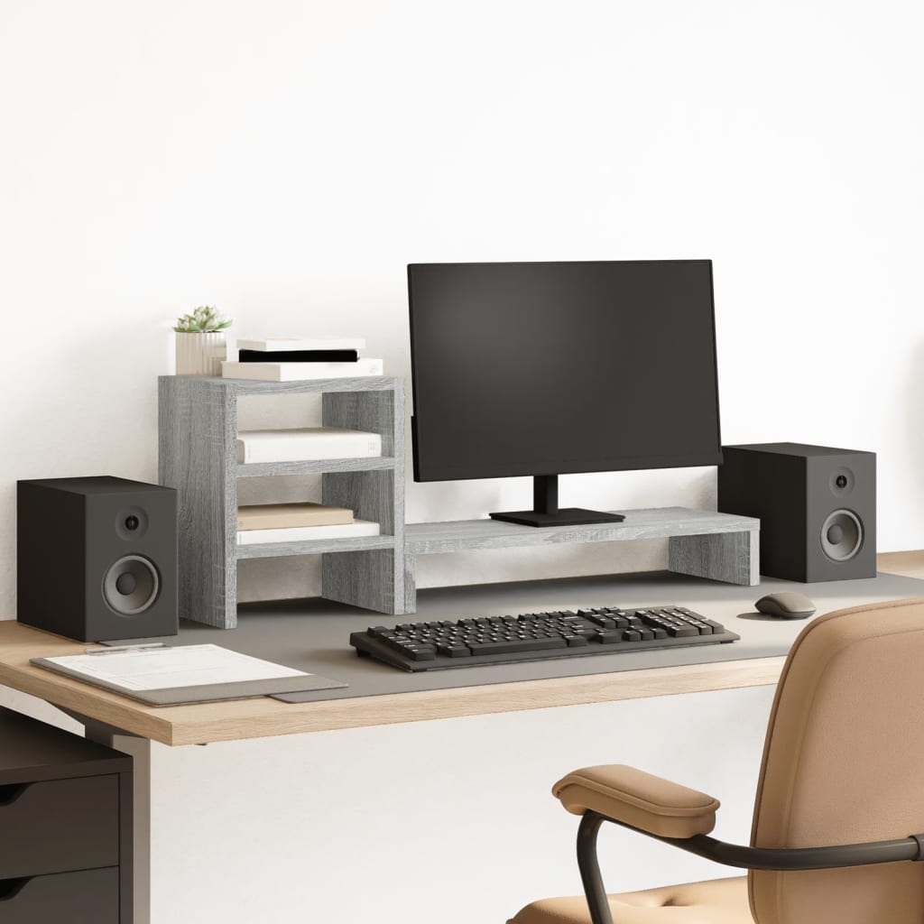 Vetonek Soporte monitor con organizador escritorio madera gris Sonoma