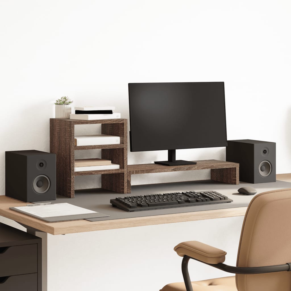 Vetonek Soporte monitor con organizador escritorio madera marrón roble