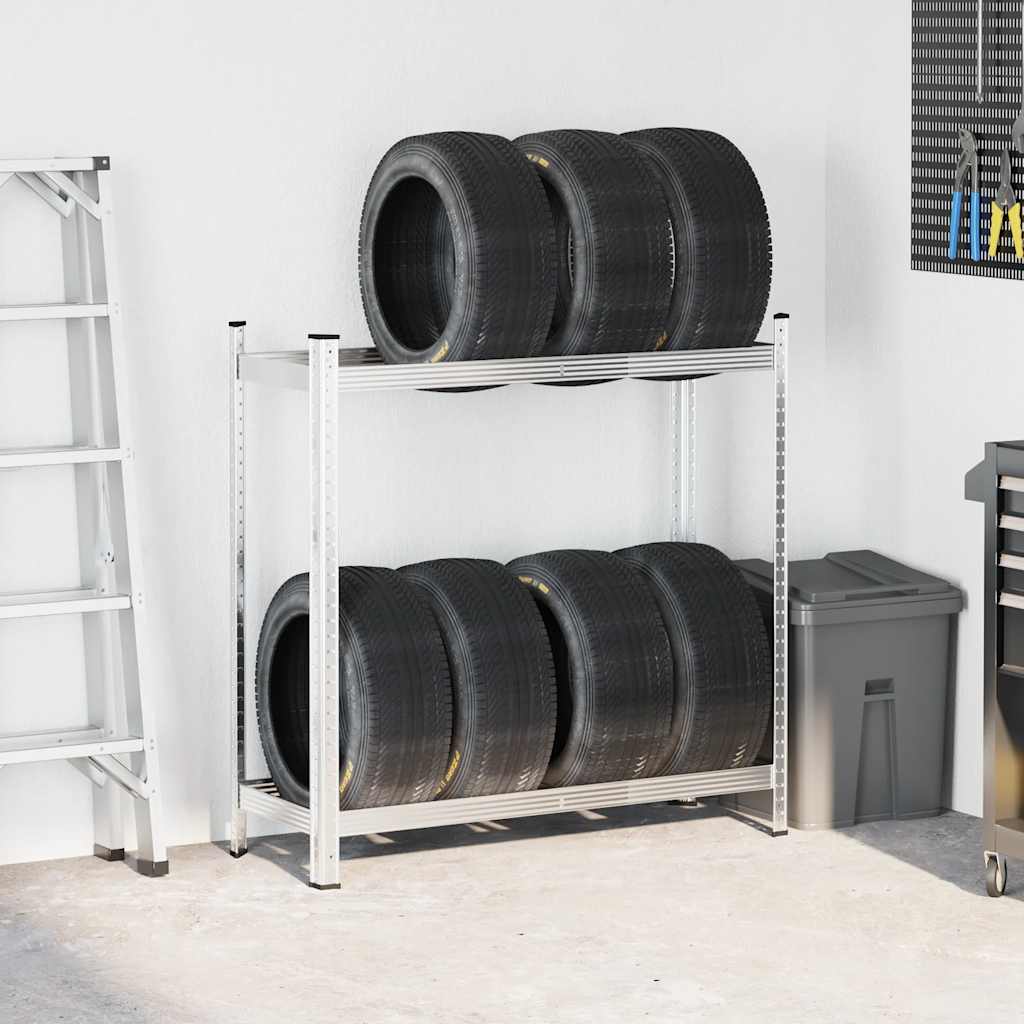 Tire shelf 2 levels silver steel 110x40x109 cm