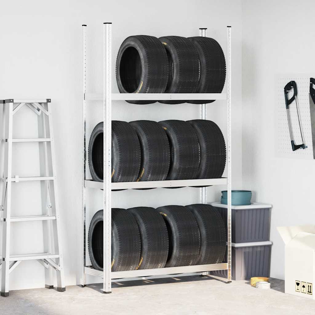 Tire shelf 3 levels silver steel 110x40x200 cm