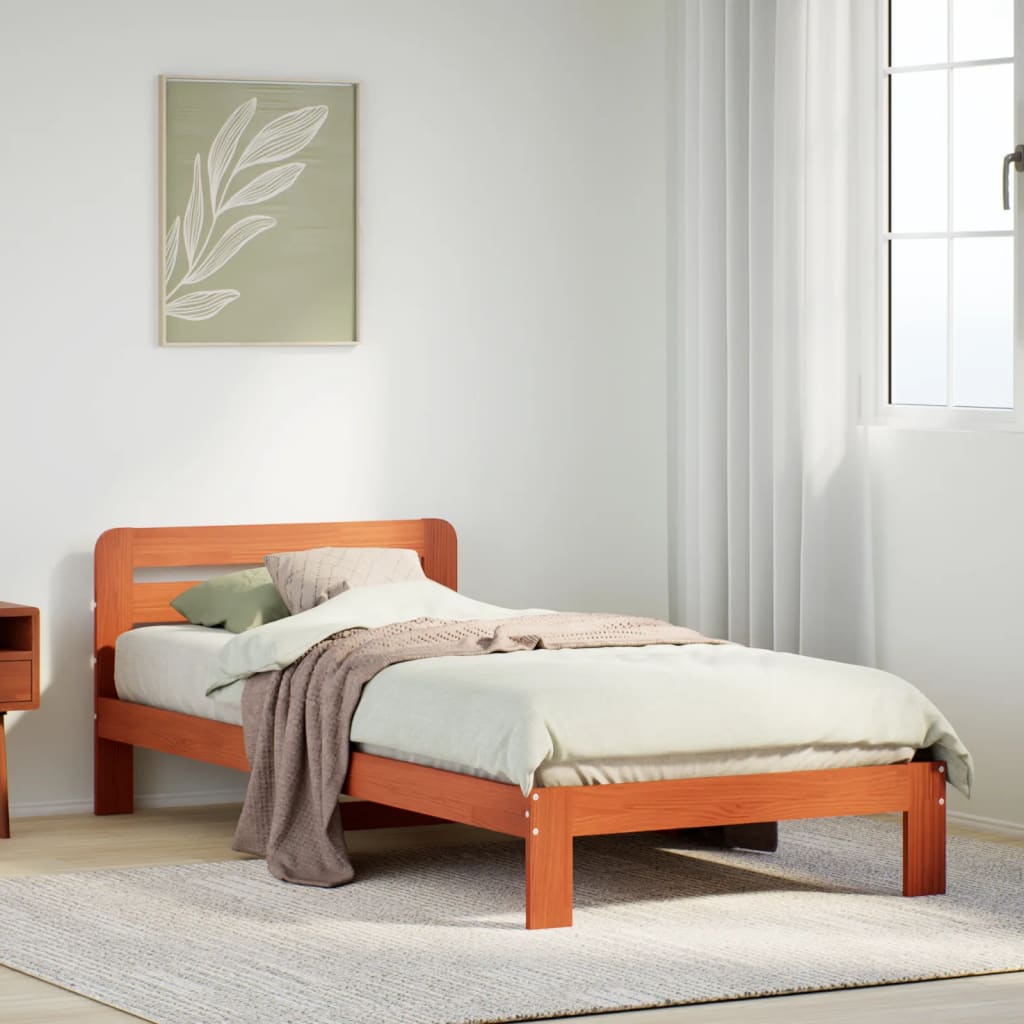 Vetonek Estructura de cama sin colchón madera maciza marrón 75x190 cm