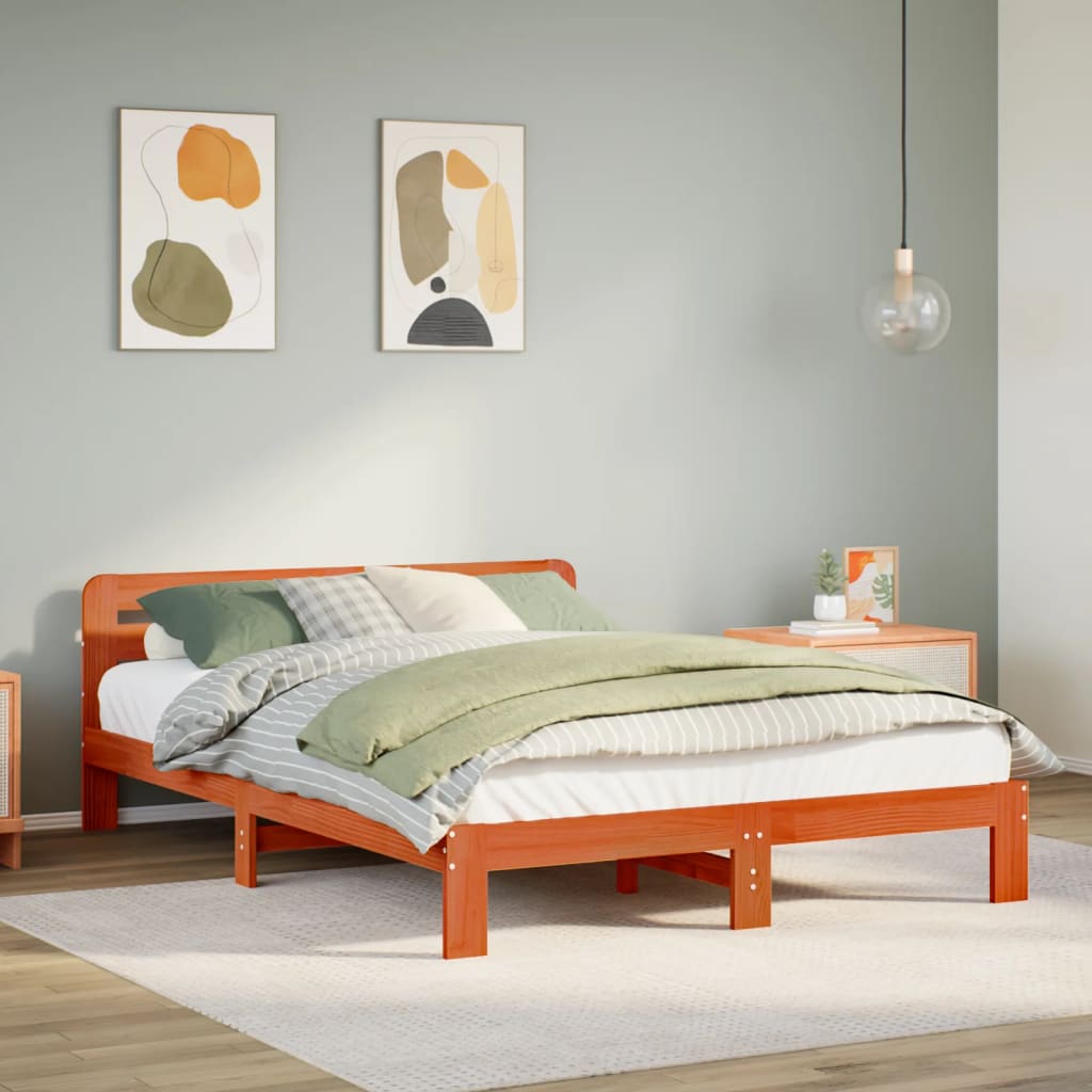 Vetonek Estructura de cama sin colchón madera maciza marrón 135x190 cm