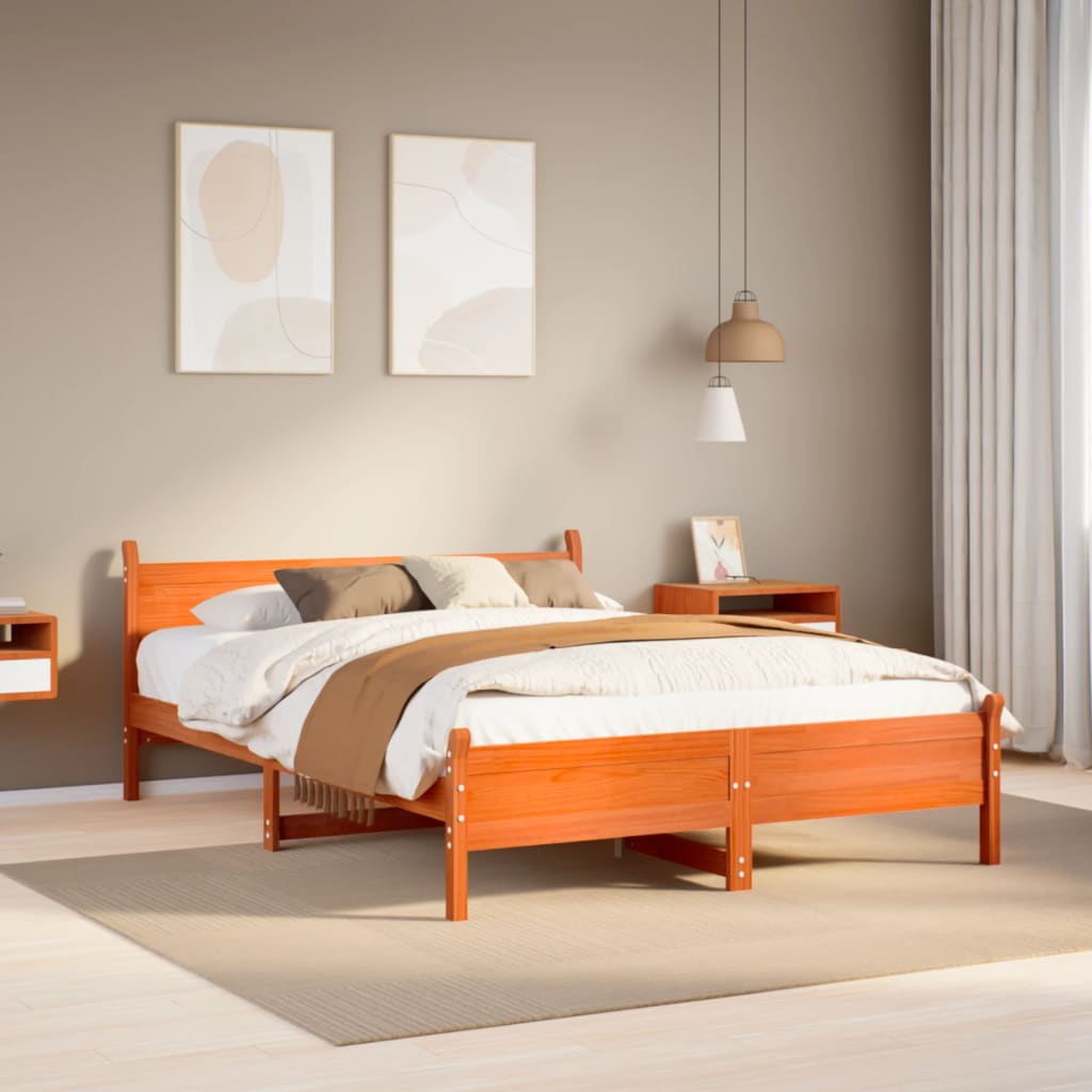 Vetonek Estructura de cama sin colchón madera maciza marrón 135x190 cm