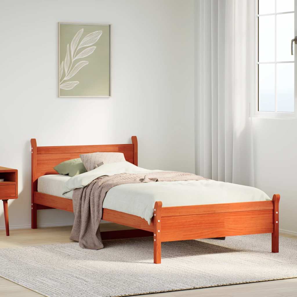 Vetonek Estructura de cama sin colchón madera maciza marrón 75x190 cm