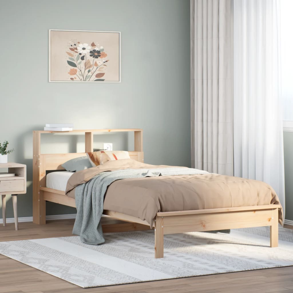 Cama con estantería sin colchón madera maciza de pino 90x200 cm v7331 Vetonek