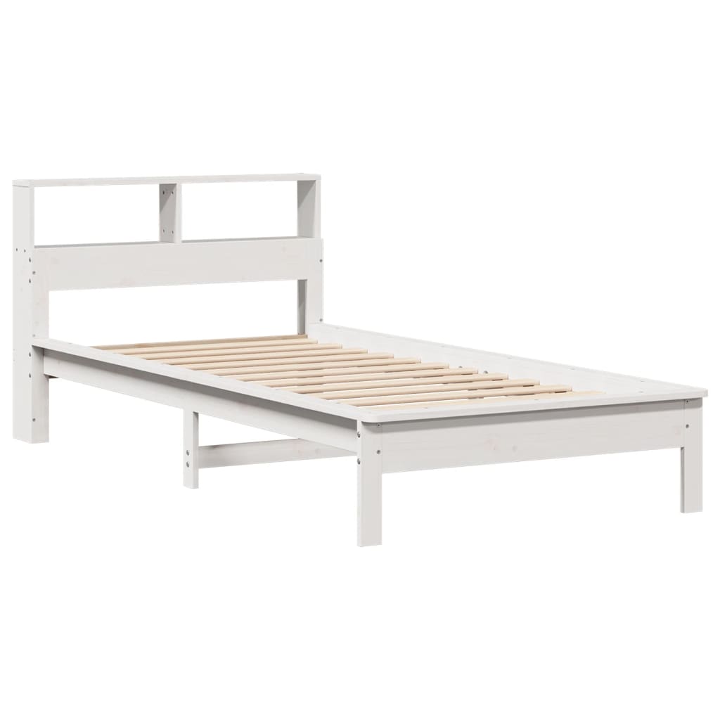 Cama con estantería sin colchón madera maciza blanco 90x200 cm v7348 - Vetonek