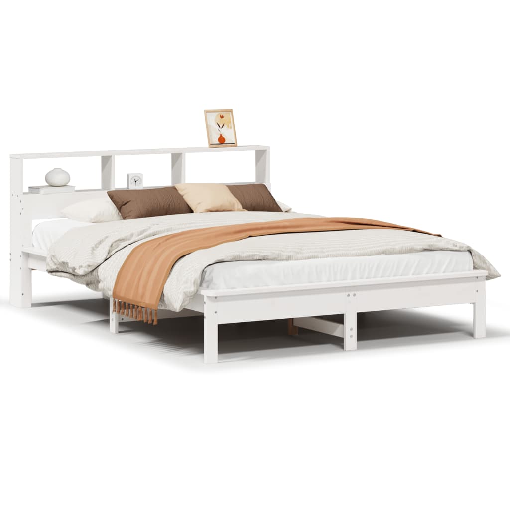 Vetonek Cama con estantería sin colchón madera maciza blanca 120x190 cm