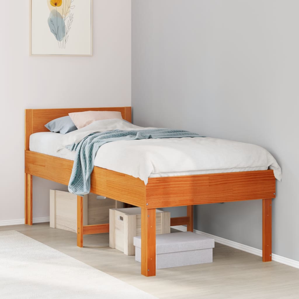 Vetonek Estructura de cama sin colchón madera de pino marrón 90x200 cm