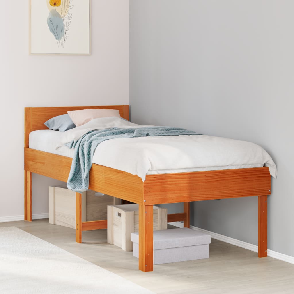 Vetonek Estructura de cama sin colchón madera maciza marrón 75x190 cm