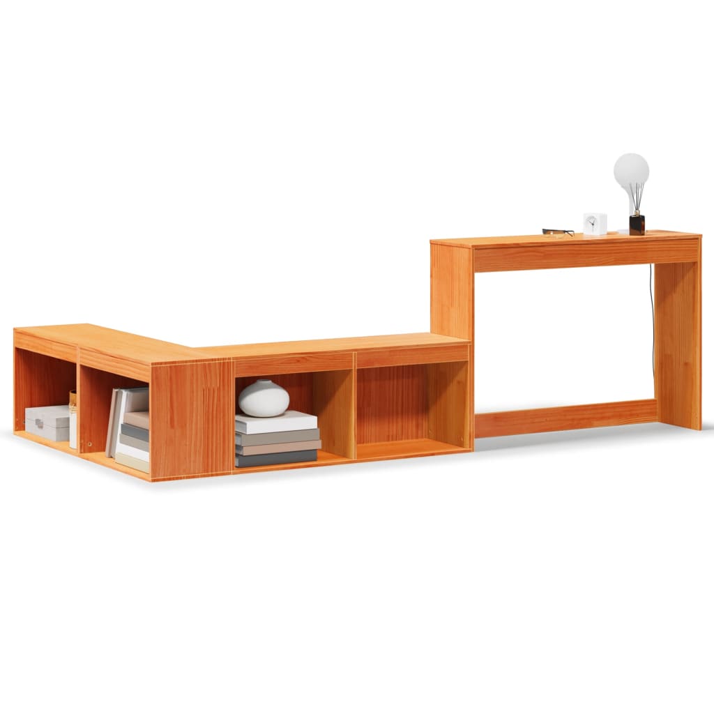 Mueble con escritorio madera maciza pino marrón 222x107x75 cm - Vetonek