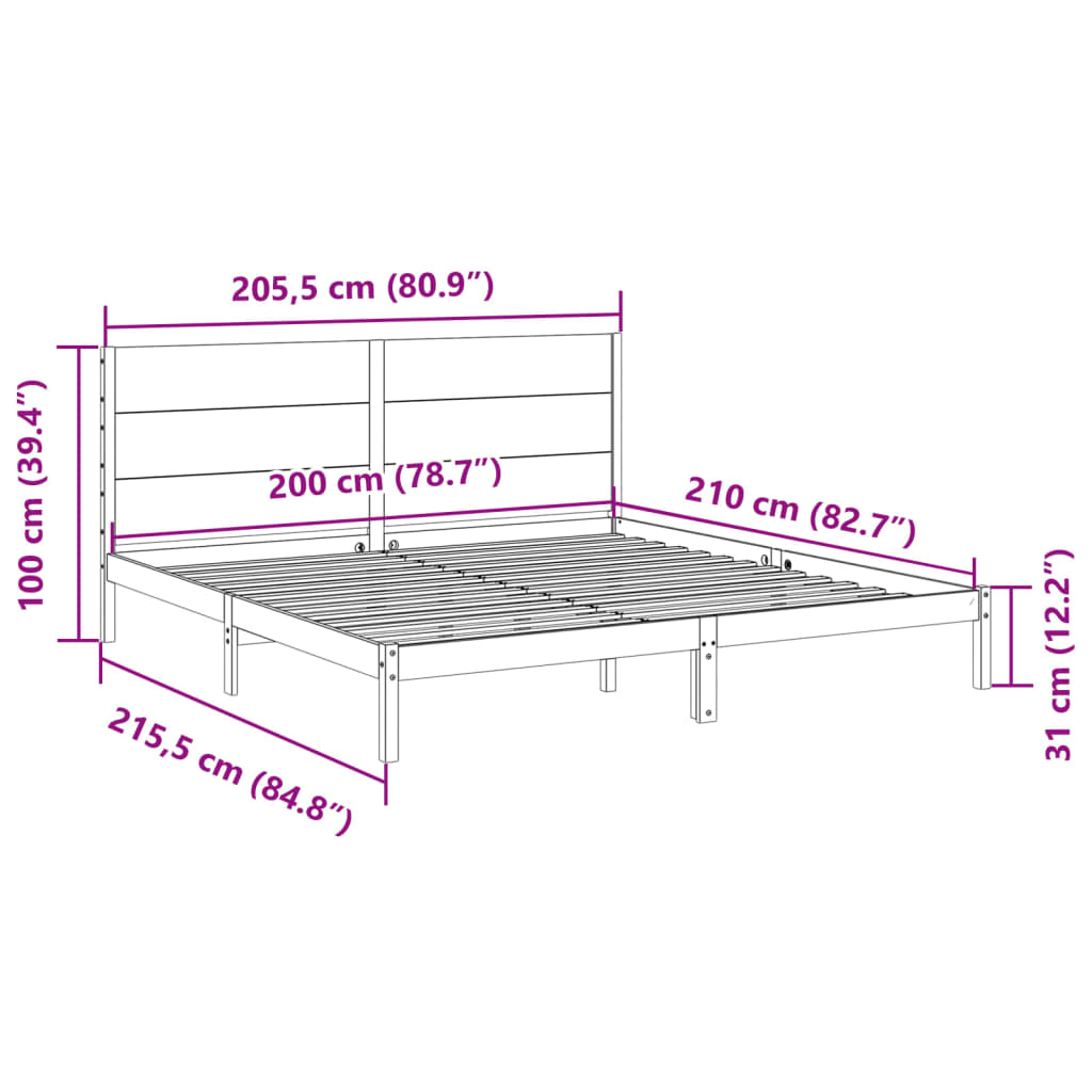 Extra long bed without mattress white solid wood 200x210 cm V5180 Vetonek