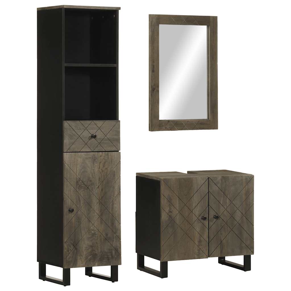 Conjunto de muebles de baño 3 piezas madera maciza mango negro v7801 Vetonek