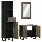 Conjunto de muebles de baño 3 piezas madera maciza mango negro - Vetonek