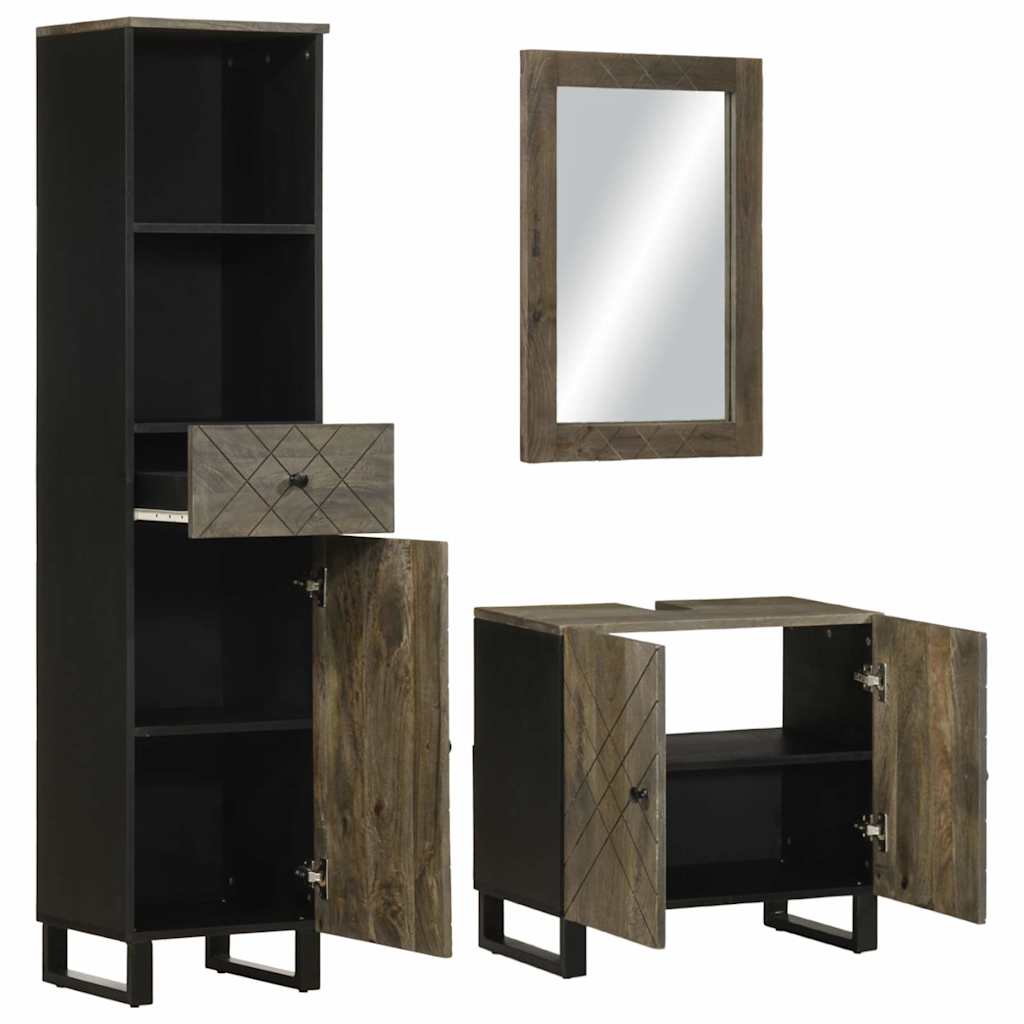 Conjunto de muebles de baño 3 piezas madera maciza mango negro - Vetonek