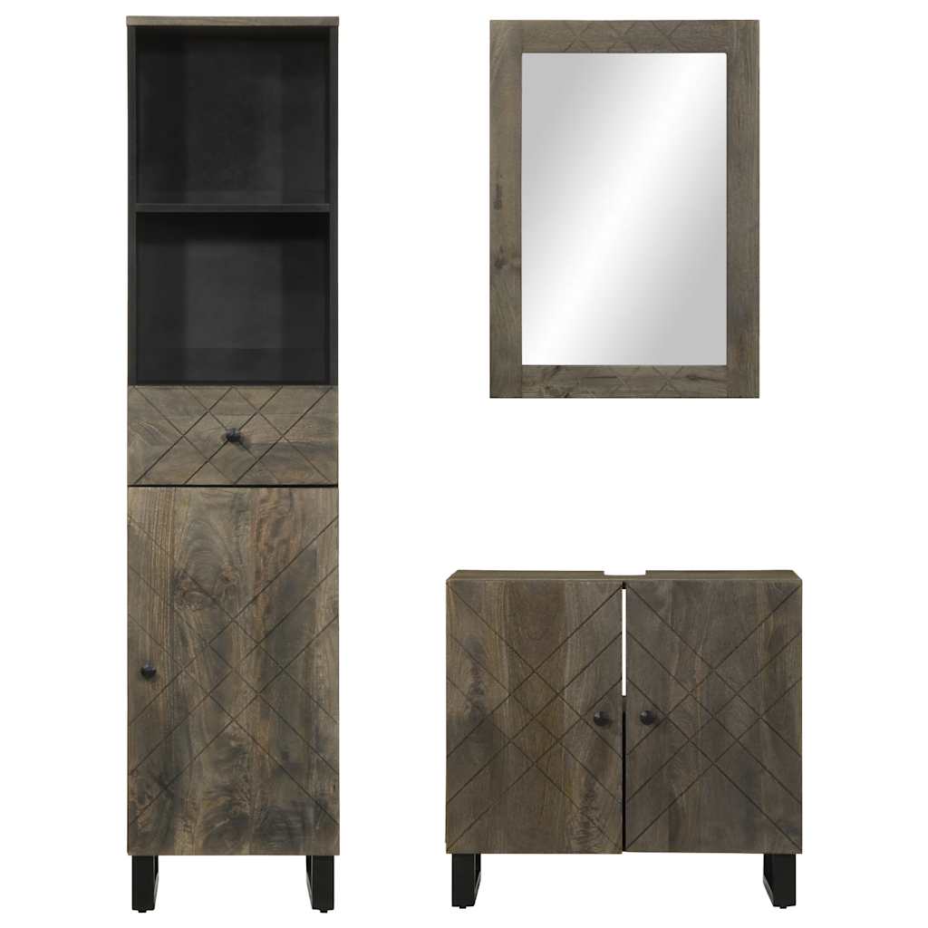 Conjunto de muebles de baño 3 piezas madera maciza mango negro - Vetonek