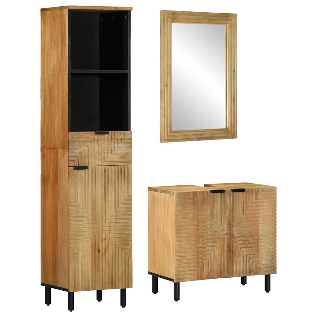 Conjunto de muebles de baño 3 uds marrón madera maciza de mango v7863 Vetonek