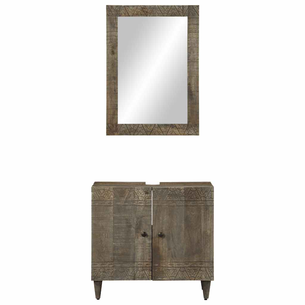 Vetonek Conjunto de muebles de baño 2 piezas madera maciza de mango