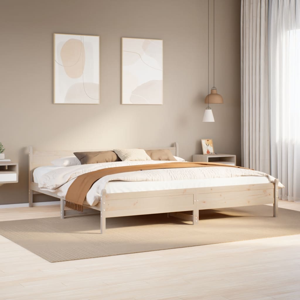 Estructura de cama de madera maciza de pino 200x200 cm en dormitorio moderno con decoraciones minimalistas.