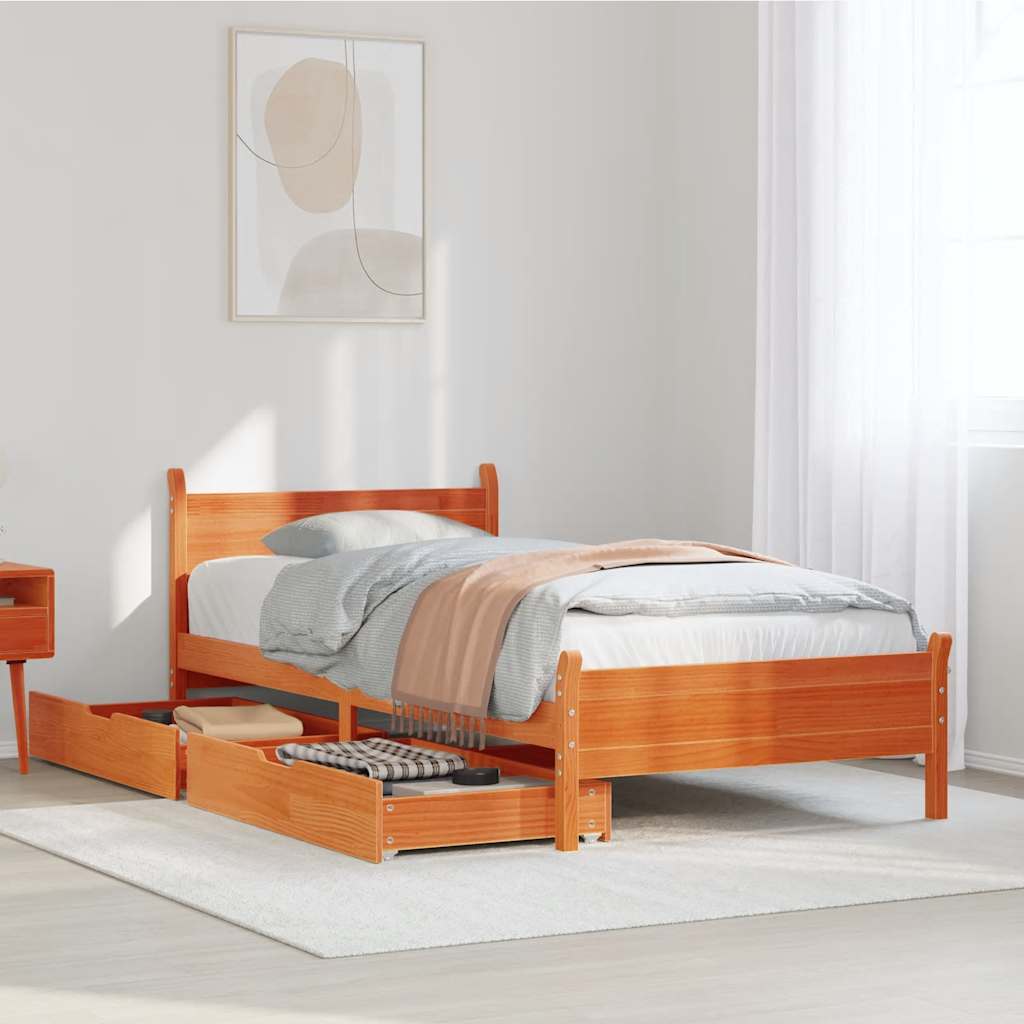 Vetonek Estructura de cama sin colchón madera de pino marrón 90x200 cm